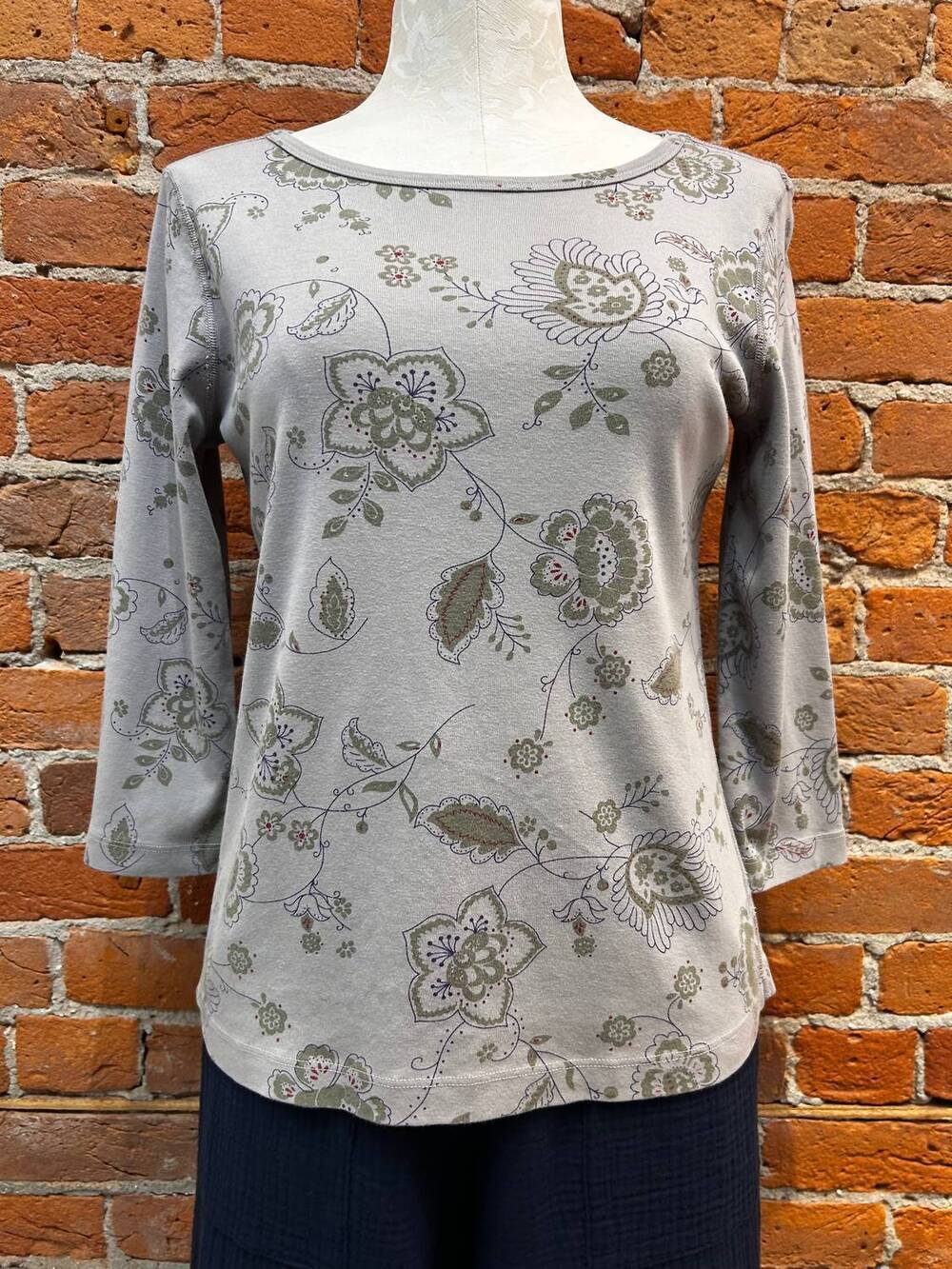 NEW PRAIRIE COTTON women's boatneck 3/4-sleeve tunic in platinum